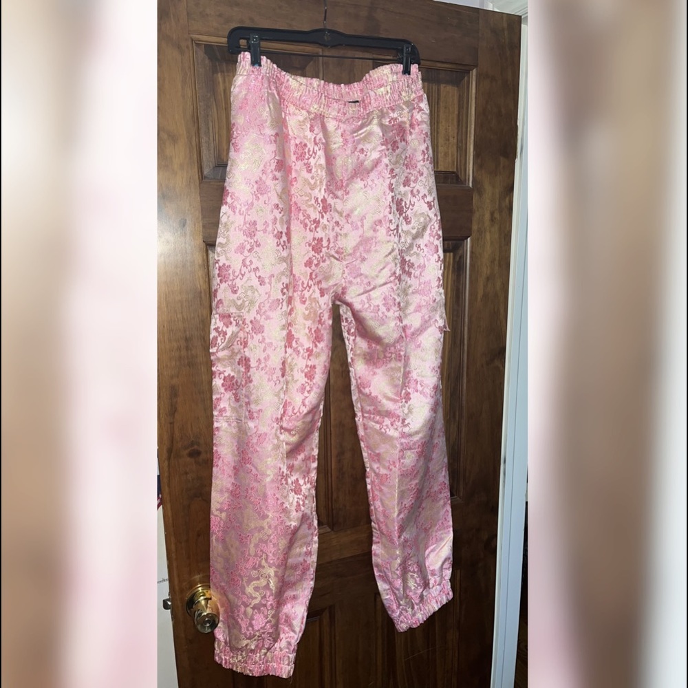 Pink Satin Jacquard Jogger Pants Misguided Plus Size